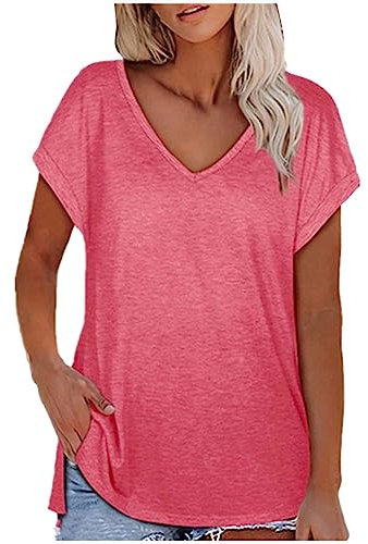HOOUDO Angebot des Tages Sale Träger Top Frauen Sommer Orientalische Kleidung Damen Kurzarmpullover Damen V Ausschnitt Einfarbige Tunika Shirt Kurzarm Shirt Damen Weiss Meine Bestellungen Anzeigen 24