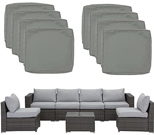 Patio Cushion Covers Replacement, 8-Piece Outdoor Sectional Rattan Sofa Set, Waterproof Chair Seat Cover for Sofa Couch Furniture Outside Zipper Design(Grey,25x25x5in)