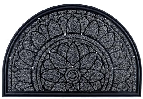 APleasant Half Moon Door Mat for Front Door, Indoor Outdoor Heavy Duty Entry Rug, Non-Slip Rubber Backed, Washable Dirt Trapper Mat with Drainage, 60x90cm Large (Grey)