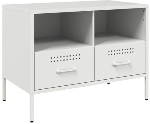 vidaXL Meuble TV, Armoire de Télévision avec Pieds, Support Télé avec Rangement Salon Salle de Séjour Intérieur, Blanc 68x39x50,5 cm Acier