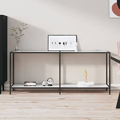 Homgoday Table console blanche 180 x 35 x 75,5 cm en verre trempé, mobilier table basse, table basse, table de salon, bureau chambre à coucher