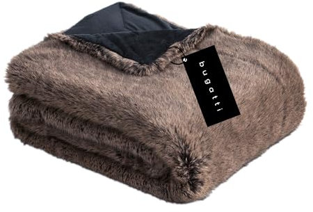 bugatti Kunstfell Decke 150x200 cm - Fellimitat Kuscheldecke besonders flauschig & weich, besonders warm, Felldecke Dunkelbraun