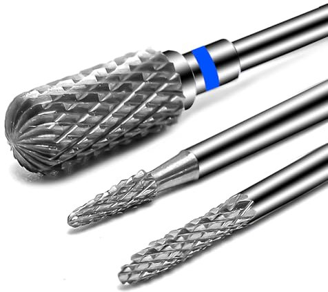Diesisa 3 Piezas Fresas Torno para Uñas, Brocas para Uñas 3/32 Pulgadas (2,35 mm) de Carburo de Tungsteno, Brocas Torno Uñas Profesional para Quitar Gel Acrílico Cutícula (Grano Medio)
