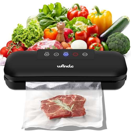 Wancle Vakuumierer Vakuumiergerät, 4 in1 Automatischer Lebensmittelversiegeler für Sous Vide Kochen und Trockene & Feuchte Lebensmittel, Folienschweißgerät mit 10 Vakuumierbeutel (Tiefschwarz)