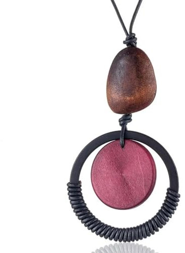 Halskette Ketten Schmuck Herren Frauen Anhänger Necklace Lange Halskette Für Frauen Holz Anhänger Farben Modeschmuck Hals Colliers Goth Kette Aussage Aufhängung Dekoration D