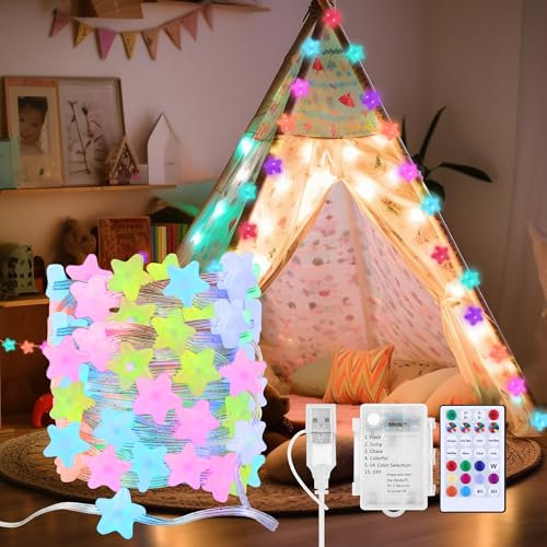 ooklee Star Fairy Lights, 1 Pack Colour Changing String Lights, 5M 33 LED RGB Twinkly Strings, Battery Lights for Outdoor Indoor, Party,Wedding,Christmas Decoration,12 Lighting Modes, IP65 Waterproof
