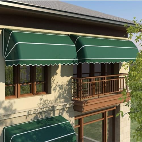Fenstermarkisen und Vordächer – Türmarkise – komplett montierte Markise aus Polyester-Segeltuch – regenfester Sonnenschutz mit Metallhalterungen für Terrassengarten im Freien, anpassbar, grü