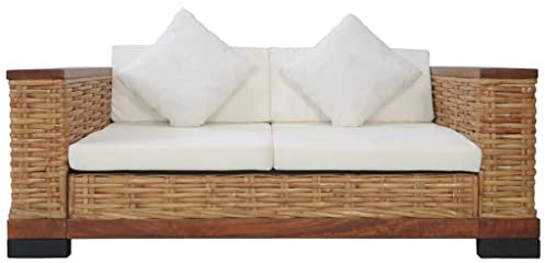 ULUYYUC Sofa Bed Bodensofa Schlafcouch Schlafsofa - 2-Sitzer-Sofa mit Auflagen Braun Natur Rattan für Terrasse Lounge Party Garten