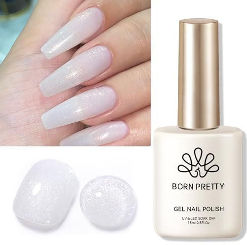Born Pretty UV Nagellack Milky White Glitzer Jelly Moonlight 15ml - Gel Nagellack UV Transparent Natur UV LED Soak off Manicure Gel Lacquer Varnish
