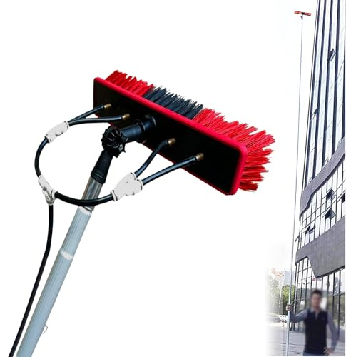 Dnowegas Teleskop Waschbürste 14m Silber mit 35cm Bürste, Perfekt für Photovoltaik- und Wintergartenreinigung, Wasserführende Teleskopstange, Stabil & Robust
