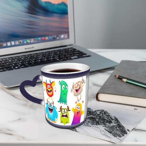 AELKSP Ceramic,Cute Cartoon Monsters. Goblin Ghost Troll Monster yeti and Alien Hall,Coffee Mug Color Changing Mug Hot Heat Changing Mug Hot Heat Sensitive Mug Coffee Mug Tea Mug Drink Cup Milk Mug