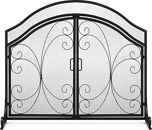 HUNTFF Pantalla para Chimenea Moderna y Grande con Puertas, Protector de Malla para chimeneas, Accesorios para Estufas de leña, Regalo Feliz