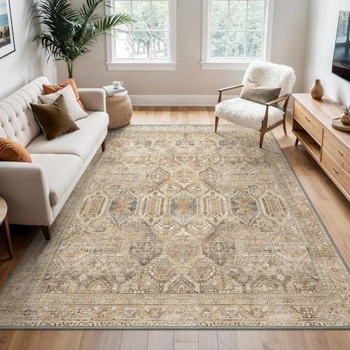 BEIMO Waschbarer Teppich Wohnzimmer Vintage, Boho Teppich Schlafzimmer Groß Orientalisch rutschfest für Badezimmer Esszimmer, Beige, 140x200cm