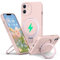 PuyaTeya Liquid Silicone Case for iPhone 11 with Magnetic Ring Stand, Upgraded camera lens protection, Mil-Grade Drop Shockproof, Anti-Scratch Microfiber Lining Silicone Case(Pink)