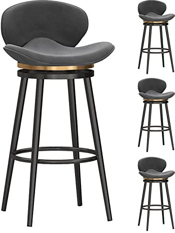 Juego de 4 taburetes de bar tapizados de terciopelo gris modernos con respaldo bajo giratorio de 360° y reposapiés, elegantes sillas de bar para cocina y bistró
