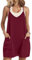 Zeagoo Womens Summer Dresses Sleeveless Dress Casual V Neck Spaghetti Strap Dress Floaty Plain Knee Length Sundresses with Pockets Wine Red M
