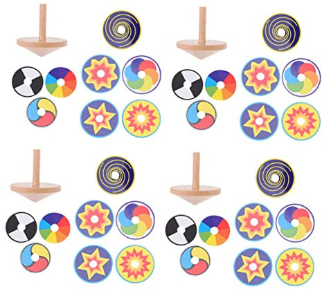 KONTONTY Holz Kreiselspielzeug 4 Stück Für Kinder Langlebiger Tragbarer Gyro Aus Holz Buntes Drehspielzeug Für Kinder Im Freien