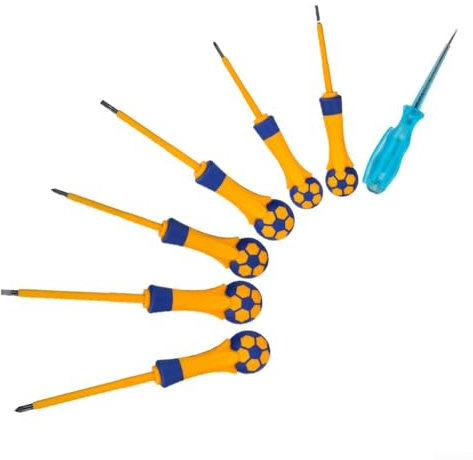 Niceminiwall Insulated Screwdriver Set 7-Piece Cross and Flathead Tester Magnetic Interchangeable Multifunctional Screwdriver Set with Transparent Storage Box