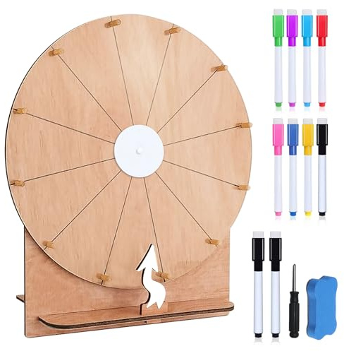 Grand set de roue de la fortune, roue de la fortune de 30 cm à tourner avec support et marqueur, roues de la fortune à personnaliser, roue de la fortune en bois, jeu de roue de la fortune effaçable