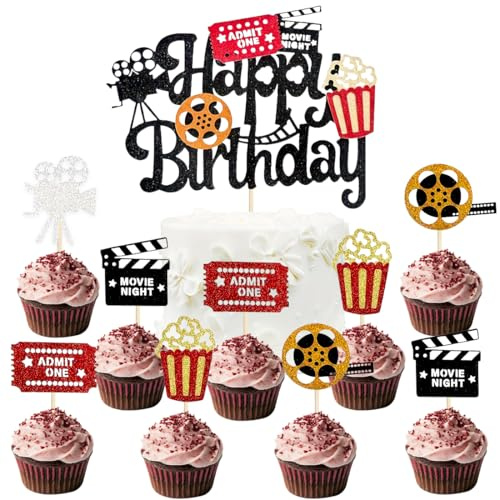 SANYUANHE 21 Stück Kuchen-Deko mit Filma，Filmparty Geburtstagsdeko，Filmebend Thema Cake Topper，Movie Night Tortendeko,Film Kuchen Dekorationen