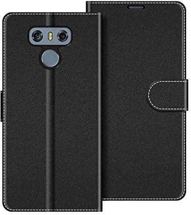 COODIO Handyhülle für LG G6 Handy Hülle, LG G6 Hülle Leder Handytasche für LG G6 Klapphülle Tasche, Schwarz