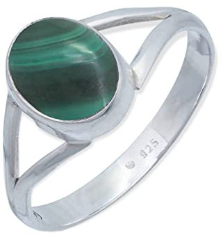 mantraroma Damen Ring Silber mit Stein Malachit Edelstein grün schlicht modern
