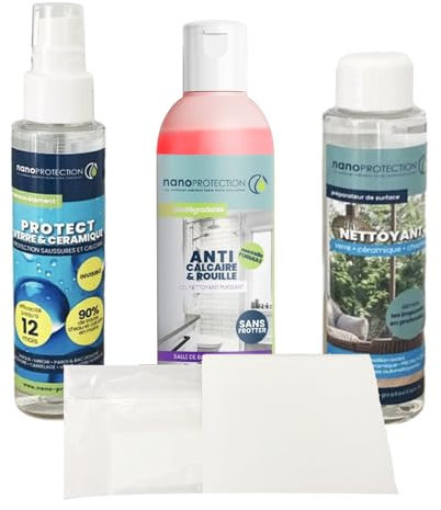 NANOPROTECTION - Coffret Traitement Anti Calcaire pour Paroi de Douche et Salle de Bain | Nettoyant et Protection Puissant | Anti-gouttes | Verre - Lavabo - Carrelage