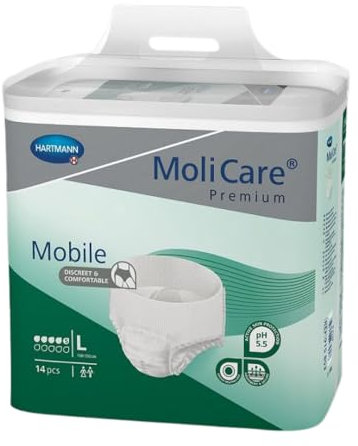 MoliCare Premium Mobile Einweghose: Diskrete Anwendung bei Inkontinenz für Frauen und Männer; 5 Tropfen, Gr. L (100-150 cm Hüftumfang), 14 Stück