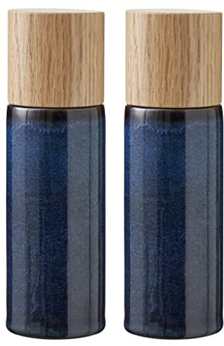 BITZ Salz- und Pfeffermühle, 2 Gewürzmühlen aus Steingut (Salzmühle + Pfeffermühle), 2er-Set, 16,7 cm hoch, blau