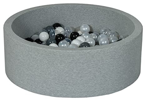 Velinda Piscine à balles pour Enfant, Aire de Jeu + 150 balles (Couleurs des balles: Noir, Blanc, Perle, Transparent, Gris)