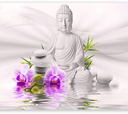 murando Fototapete selbstklebend Buddha 343x256cm Foto Tapete Tapetenfolie Möbelfolie Wandverkleidung Wandtapete Motivtapeten Bildtapete Wohnzimmer 3d Effekt Modern Natur Blumen Orchidee Zen