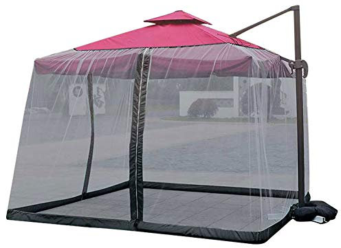 Moskitonetz Sonnenschirm Ampel, Terrasse Regenschirm Abdeckung Moskitonetz bildschirm mit Reißverschluss Fliegengitter Mückennetz Für die terrasse Tisch schirm Garten,300x300x230cm(Optional),Schwarz