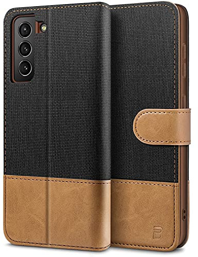 BEZ® Coque pour Samsung S21, Etui pour Galaxy S21, Housse en Cuir de Protection, Portefeuille en Cuir Polyuréthane, Crochet, Pochette pour Monnaie, Fermeture Magnétique, Noir