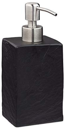Relaxdays Dispenser di Sapone Manuale, 200ml, Portasapone Ricaricabile, Accessorio Bagno & Cucina, Poliresina, Nero, 1 pz