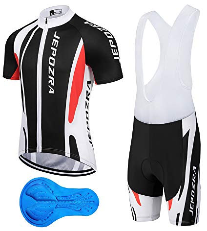 JEPOZRA Fahrradtrikot Herren MTB Kleidung Sommer Lycra Radbekleidung Atmungsaktiv Radtrikot Kurzarm + Fahradhose mit Sitzpolster 4D für Fahrrad Rennrad Mountainbike (L, Schwarz)