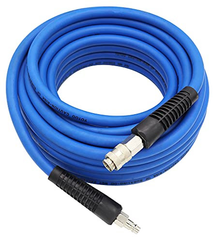 YOTOO Air Compressor Hose Hybrid 15 m Long 9.5mm ID X 15.5mm OD, Lightweight, Kink Resistant, Flexible with Bend Restrictors, 1/4 Europe Quick Coupler and Plug, Blue