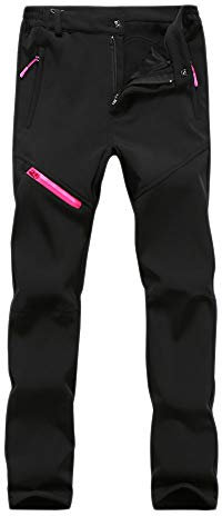 Pantaloni da Trekking da Uomo Pantaloni da Montagna Donna Pantaloni Softshell Outdoor Caldo Pantaloni Invernali con Tasche Cerniera,Nero-Donne,M