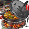 KESSER® Dutch Oven Set BBQ 9 Liter, Feuertopf Schmortopf mit Füßen, Gusseisen Topf mit Deckelheber Henkel und Schlitz für Themormeter, kochkessel Grilltopf Gulaschkessel für Oudoor & Indoor