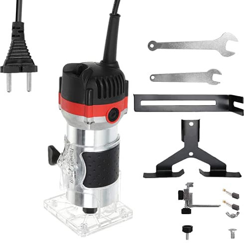 Fresatrice Rifilatore - Bordo Legno Laminato Trimmer manuale elettrico Laminatore Trim Router 30000r/min 800W per Lavorazione del Legno Rifinitura Scanalatura Intaglio (black&red)