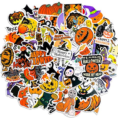 Qpout 100 Pegatinas Halloween para niños, sin duplicado de pegatinas de álbum de recortes de Halloween, calabaza fantasma calavera gato pegatina para cuaderno diario portátil refrigerador taza ventana