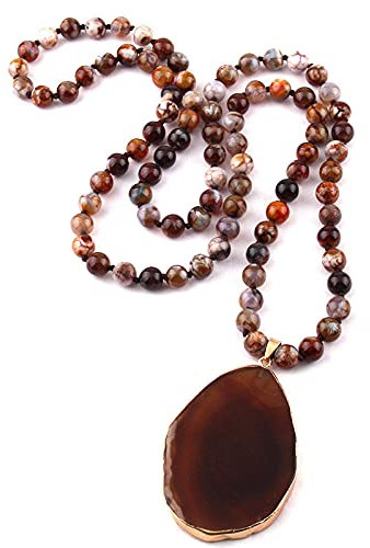 Halbedelsteine Agat lange geknotete Naturstein Tropfen Anhänger Halskette für Frauen Halskette-grün_90cm