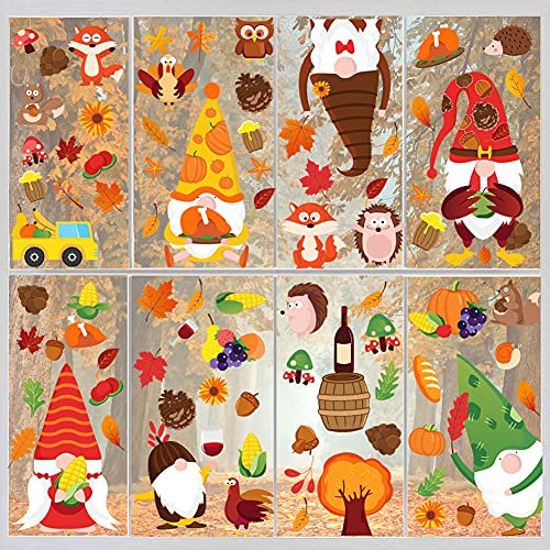 133 Stück Erntedankfest Fensteraufkleber, Herbst Fensterbilder, Thanksgiving Fenster Aufkleber Ohne Kleber, Thanksgiving Fensterdeko, Ahornblätter Fenster Sticker Deko für Kinderzimmer Cafe