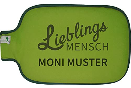 Hugo Frosch Wärmflasche mit Namen - personalisiert - Motiv Lieblingsmensch 02 - viele Farben & Motive – Wärmflasche - grün - Größe 19,5 x 31,5 cm - persönliches Geschenk mit Wunsch-Motiv und Wunsch-N
