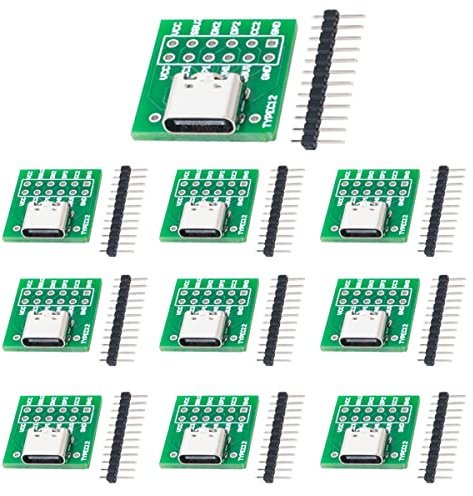 Youmile 10 Pcs Type-C USB to DIP Adapter 2.54mm 12 Pin Female Connector PCB Converter Board for DIY