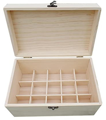 Linsition Wooden Essential Oil Storage Case - Home Carrying Box, Portable Lightweight Organizer, Keep Your Oils Safe and Space Saver, Holds 15 Bottles for 50/100ml