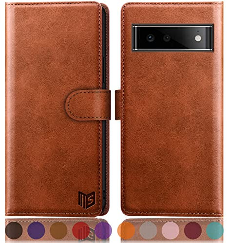 SUANPOT [RFID Schutz für Google Pixel 6 Hülle PU Leder Handyhülle Lederhülle Klapphülle Kartenfach Flip Cover für Pixel 6 Handy hülle Leather Wallet Phone Case Hellbraun