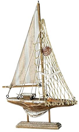 MACOSA CP53341 Deko-Segelboot Holz zum aufstellen braun maritim Badezimmer-Dekoration Dekofigur mit Muscheln Baddeko Boot Segel Nautisch Bad Deko