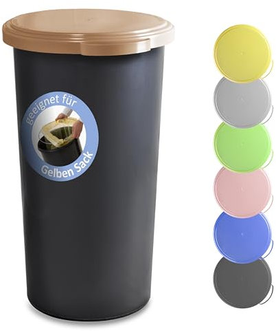 KUEFA 60L Müllsackständer mit flachem Deckel - Gelber Sack Mülleimer (Cappuccino)