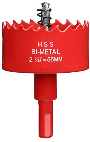 Hole Saw 55 mm, Bi-Metal Cutting Depth HSS M 42 Hole Cutter for Cutting Wood, Plastic, Drywall, Plasterboard and Soft Metal Sheet