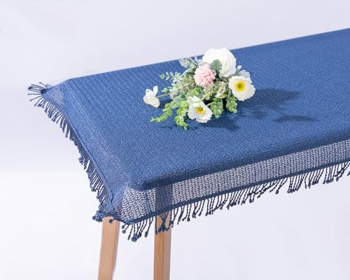 texpot Gartentischdecke 140 cm rund Blau mit Fransen wetterfest geschäumt rutschfest